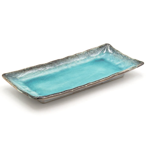 11" x 4.75" Rectangular Ceramic Plate, Turquoise