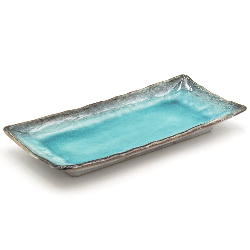 11" x 4.75" Rectangular Ceramic Plate, Turquoise