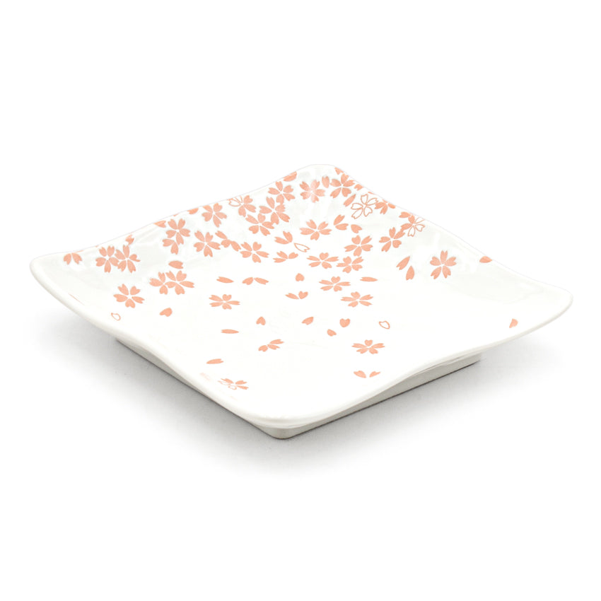 7.25" Square Ceramic Plate, White, Pink — Sakura Design