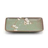 8.15" x 5.25" Rectangular Ceramic Plate, Green — Floral Design