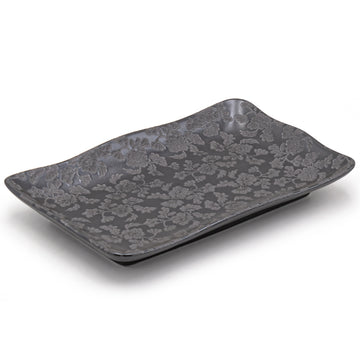 8.65" x 5.35" Rectangular Ceramic Plate, Dark Brown — Floral Design