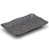8.65" x 5.35" Rectangular Ceramic Plate, Dark Brown — Floral Design