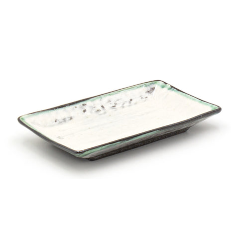 6.75" x 3.85" Rectangular Ceramic Plate, White, Green, Brown