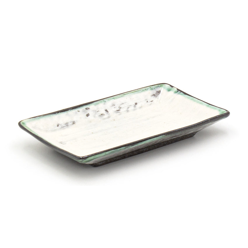 6.75" x 3.85" Rectangular Ceramic Plate, White, Green, Brown