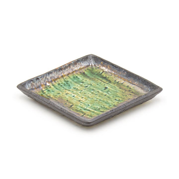 4.75" Square Ceramic Plate, Brown, Green — Oribe Design