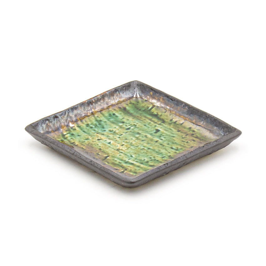 4.75" Square Ceramic Plate, Brown, Green — Oribe Design