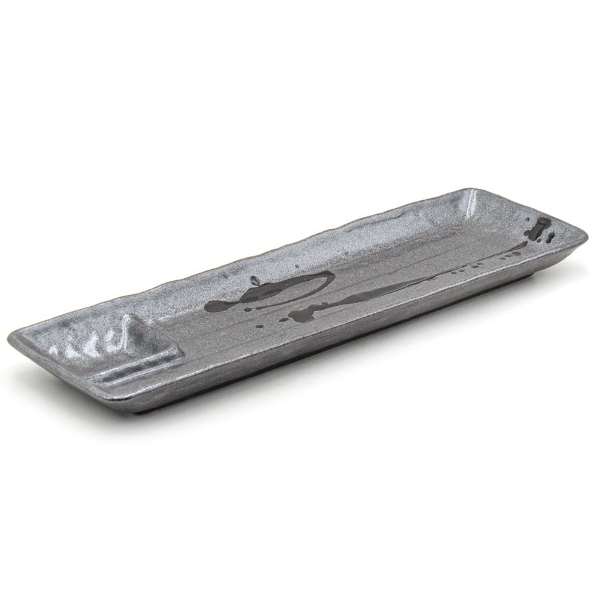 13" x 4" Rectangular Ceramic Serving Platter, Dark Brown, Black