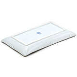 8.5" x 5" Rectangular Ceramic Plate, White, Blue — Floral Design