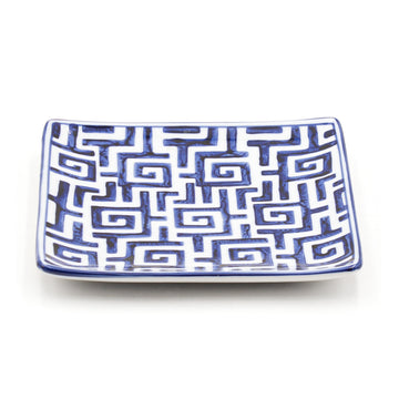 6.35" Square Ceramic Plate, White, Blue