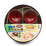 Lacquered Plastic, Bamboo 6-Piece Soba Bowl & Cup Set with Bamboo Mat, Black, Red