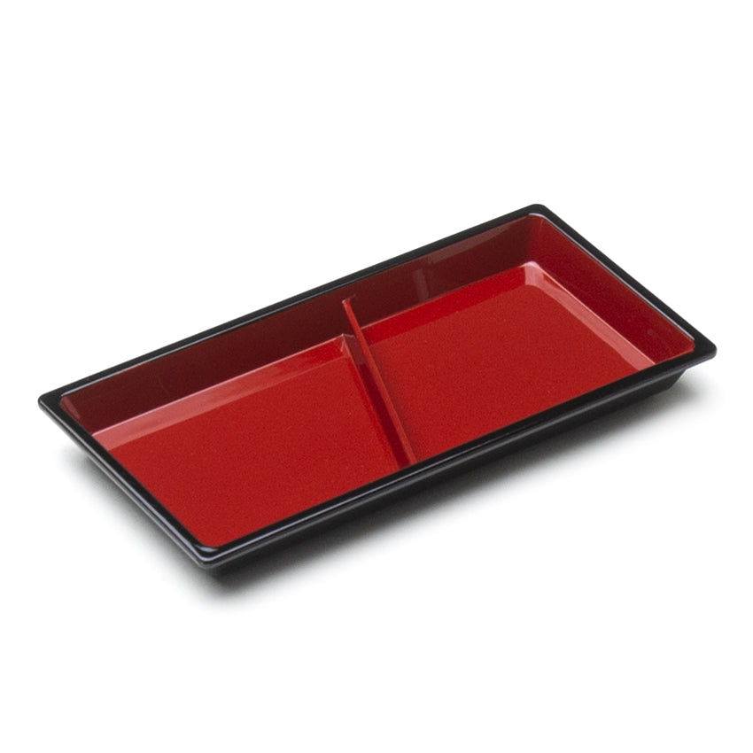 6" x 3" Melamine Divided Plate, Black, Red