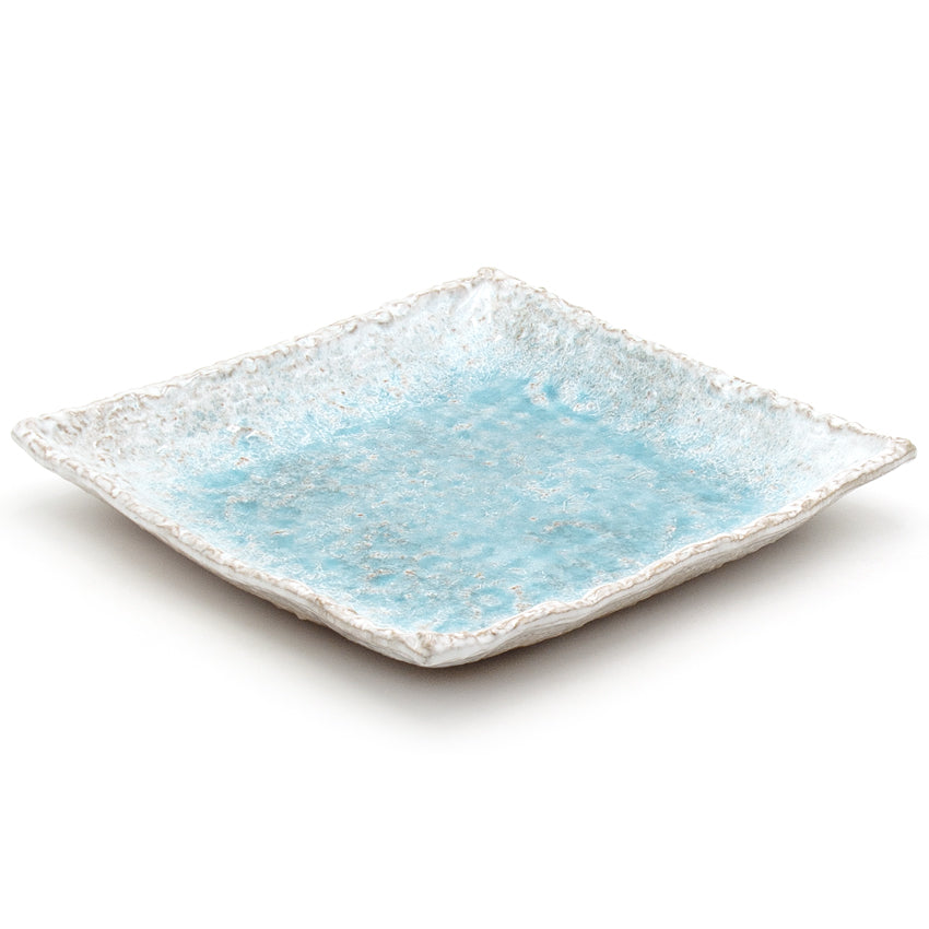 9.65" Square Ceramic Plate, Gray, Turquoise