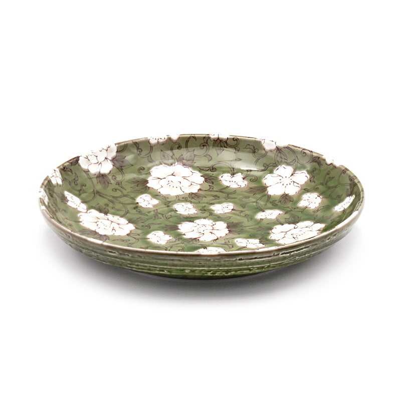 9-3/4" Round Porcelain Plate, Green, White
