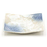 6.75" Square Ceramic Plate, Beige, Blue