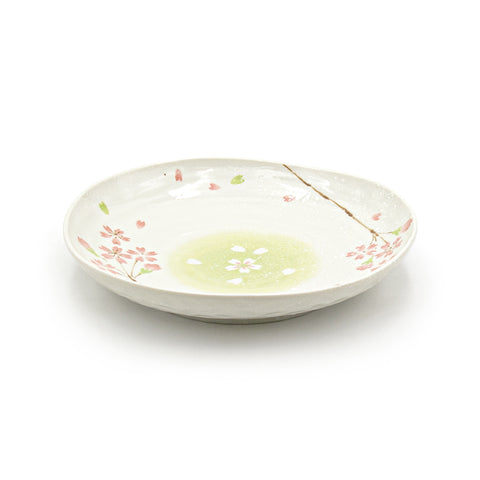 4.75" Oval Ceramic Plate, Beige, Pink — Sakura Design