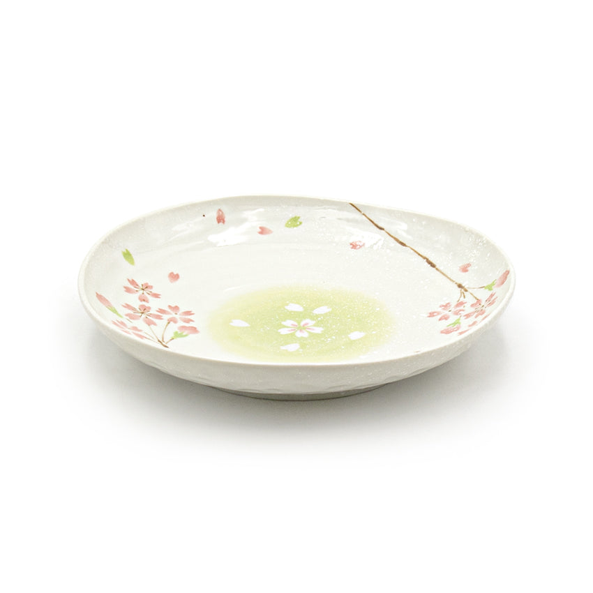 4.75" Oval Ceramic Plate, Beige, Pink — Sakura Design
