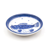 3.75" Ceramic Plate, White, Blue — Blowfish Design
