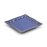 5.25" Square Ceramic Plate, Navy, Brown — Floral Design