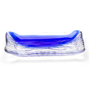 8.35" x 5.5" Rectangular Glass Plate, Blue, Clear
