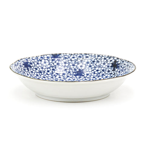8.5" Round Ceramic Deep Plate, Blue — Floral Design