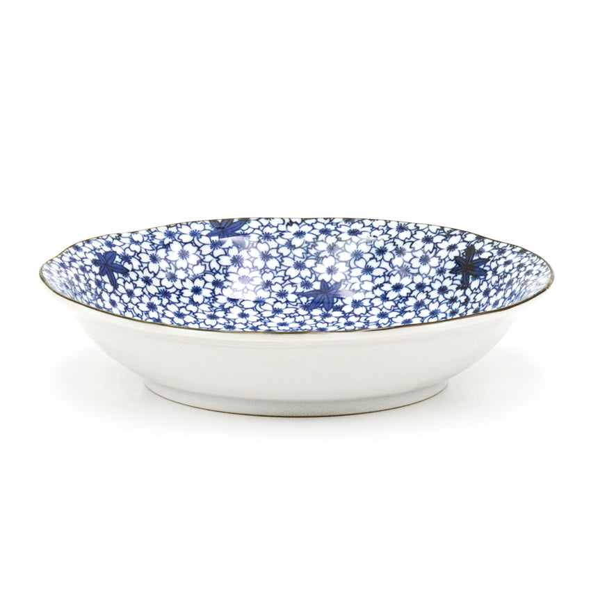 8.5" Round Ceramic Deep Plate, Blue — Floral Design