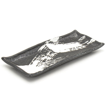 11.25" x 5" Rectangular Ceramic Sushi Plate, Black, White