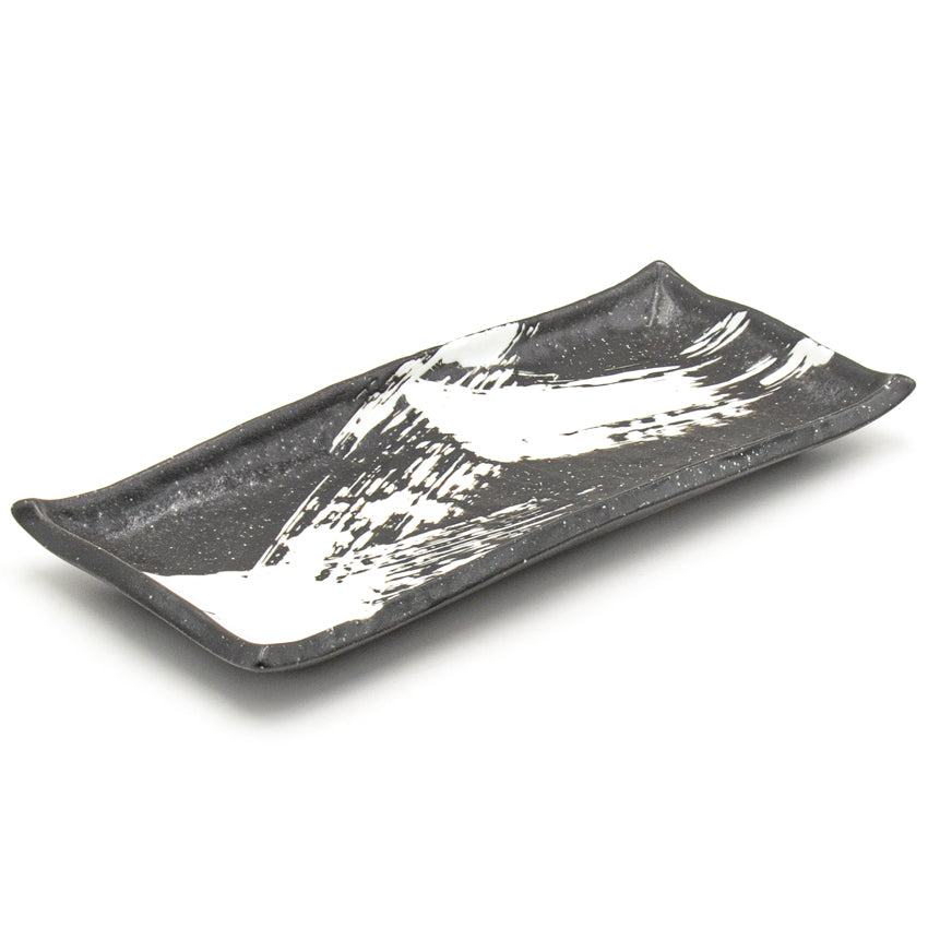 11.25" x 5" Rectangular Ceramic Sushi Plate, Black, White