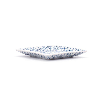 4" Square Ceramic 5-Piece Plate Set, White, Blue