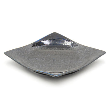6.75" Square Ceramic Plate, Dark Brown, Blue