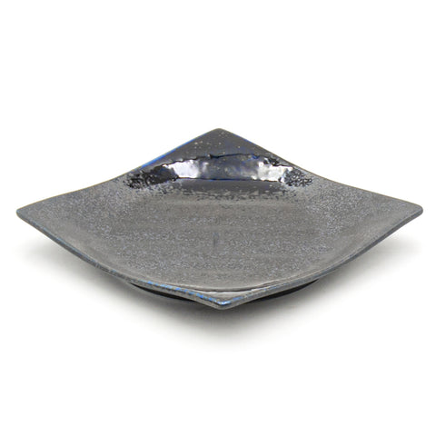 6.75" Square Ceramic Plate, Dark Brown, Blue