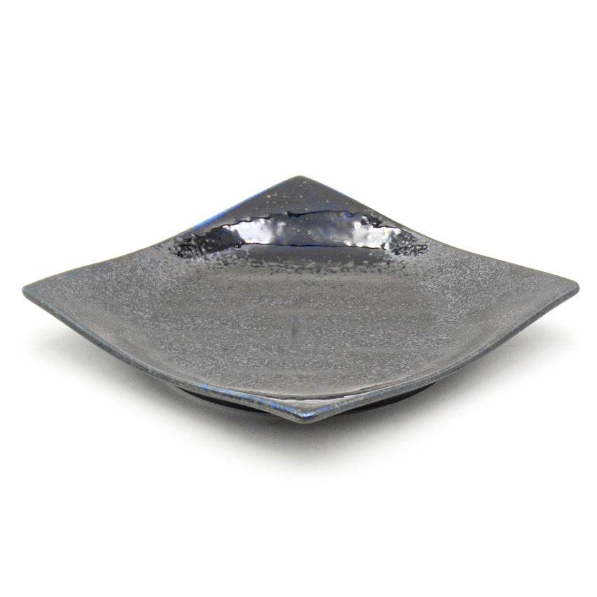 6.75" Square Ceramic Plate, Dark Brown, Blue