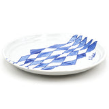 9-3/4" Round Ceramic Plate, Blue, White — Blue Grid Pattern Design
