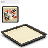 8" Square ABS Resin Soba Plate with Mat, Black, Yellow