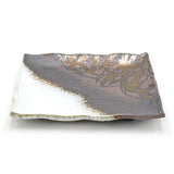 9.75" Square Ceramic Plate, Brown, White, Gold