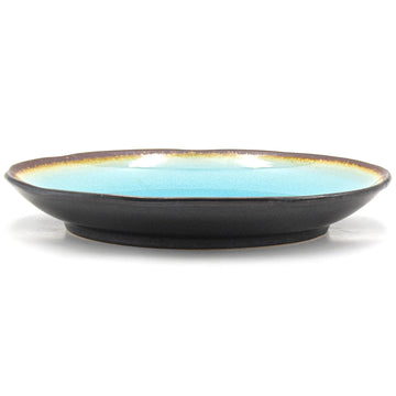 9.5" Round Ceramic Plate, Dark Brown, Turquoise