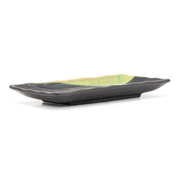 7.75" x 3.75" Rectangular Ceramic Plate, Dark Brown, Green
