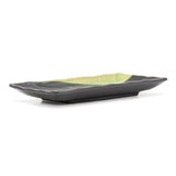 7.75" x 3.75" Rectangular Ceramic Plate, Dark Brown, Green