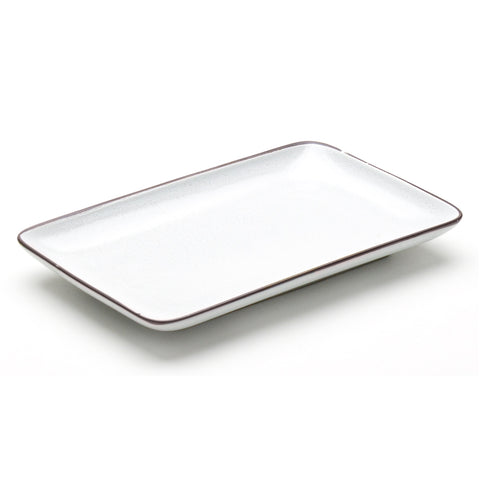 8.25" x 5.25" Rectangular Ceramic Plate, White, Dark Brown