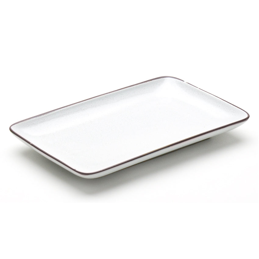 8.25" x 5.25" Rectangular Ceramic Plate, White, Dark Brown