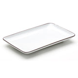8.25" x 5.25" Rectangular Ceramic Plate, White, Dark Brown
