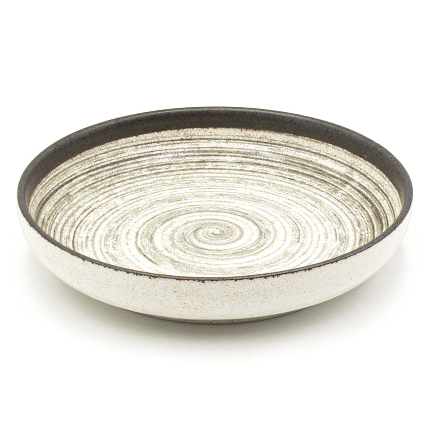 8.5" Round Ceramic Plate, Beige, Brown