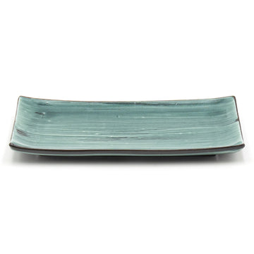 8.35" x 4.75" Rectangular Ceramic Plate, Dark Brown, Green