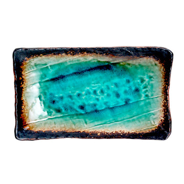 10.5" x 6.5" Rectangular Ceramic Plate, Blue, Brown