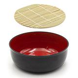 Lacquered Plastic, Bamboo 6-Piece Soba Bowl & Cup Set with Bamboo Mat, Black, Red