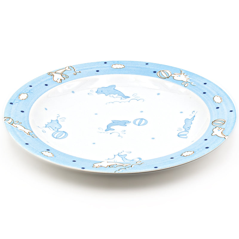 MA29-D blue dolphin ceramic plate, angled catalog view