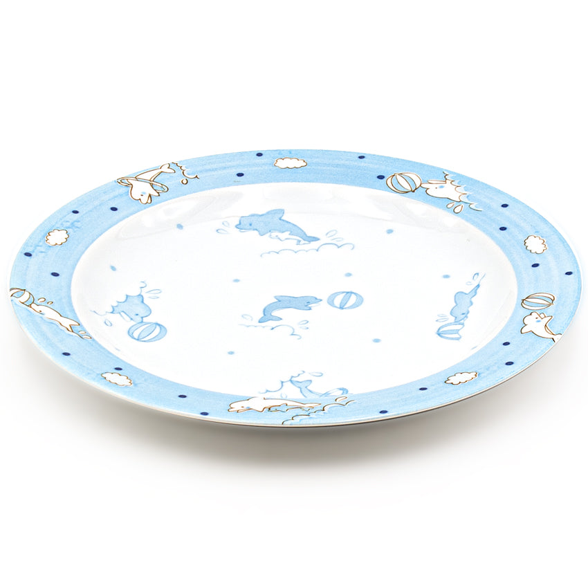 9.25" Round Ceramic Plate, Blue — Dolphin Design