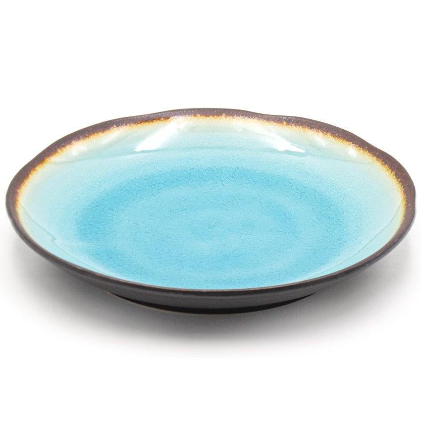 9.5" Round Ceramic Plate, Dark Brown, Turquoise