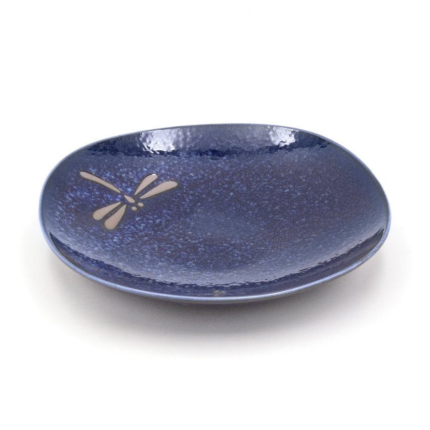 6.25" Round Ceramic Plate, Navy, Blue — Dragonfly Design