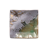 6.25" Square Ceramic Plate, Green, Gold, Brown