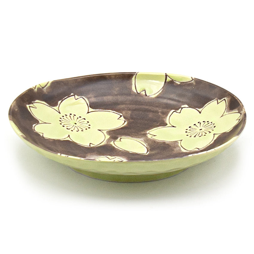 7.5" Ceramic Plate, Brown, Green — Floral Design